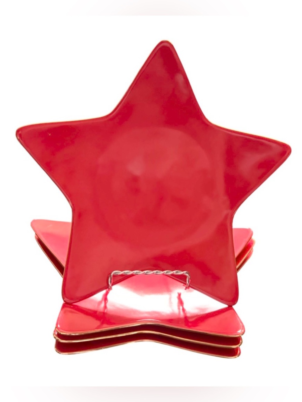 Williams Sonoma 9” Red Star Gold Trim Porcelain Plates Set of (4) July Fourth